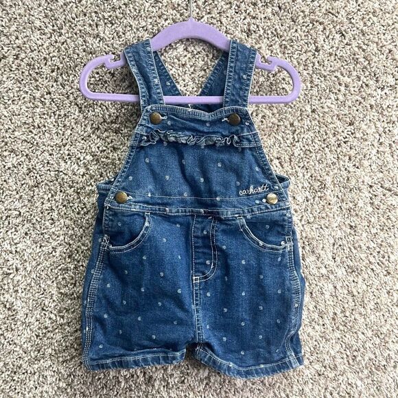 Carhartt Other - Carhartt Shortalls Baby 2T Denim Blue Jean and White Polka Dot